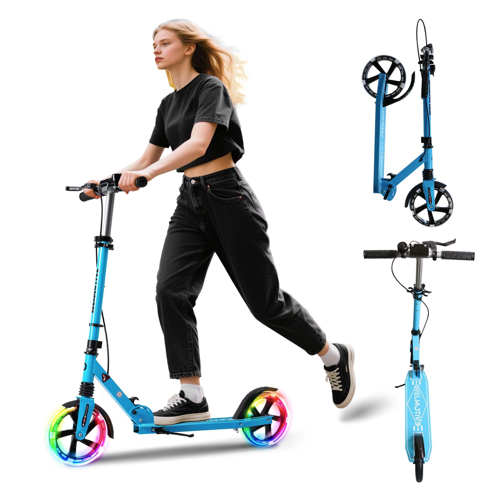 Kick Scooter for Kids Ages 8+ Teens & Adults, with Front handbrake and Rear Brake, and Adjustable Handlebars, Big Sturdy PU Flash Wheels Great Gift & Toy