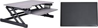 Rocelco 32" Height Adjustable Standing Desk Converter with Anti Fatigue Mat Bundle - Sit Stand Up Dual Monitor Riser - Computer Workstation - Large Retractable Keyboard Tray - Gray (R ADRG-MAFM)