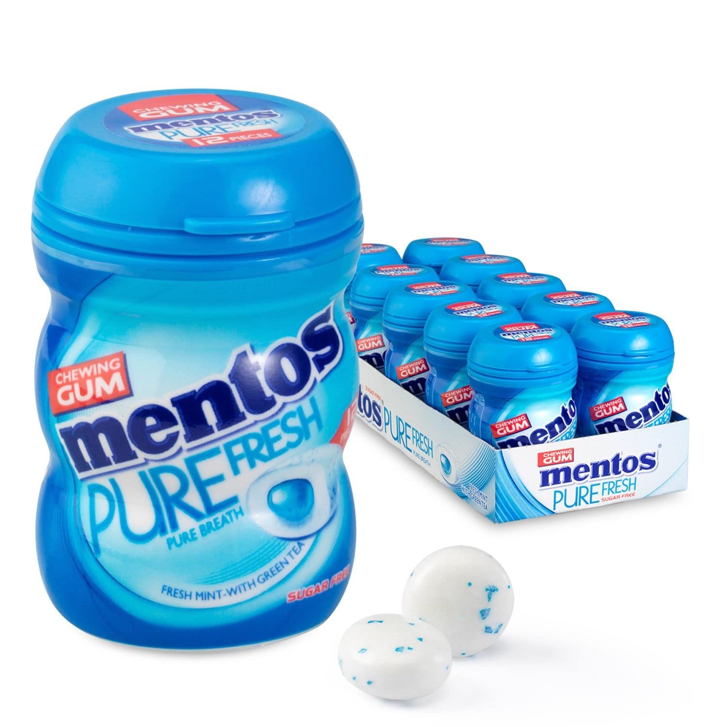 Mentos Kaugummi | Kaugummi Purefresh Freshmint Kleine Gläser | Mentos Gum | Mentos Großpackung | 10 Pack | 240 Gram Total