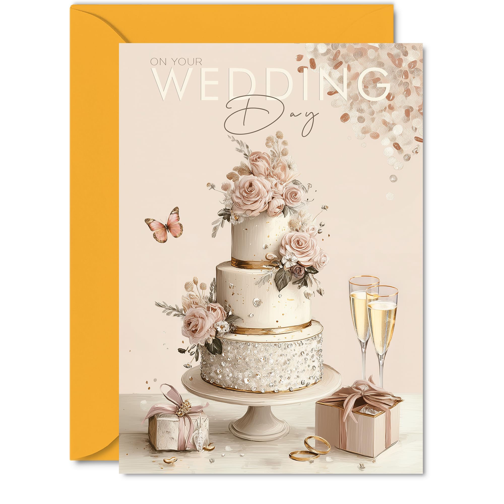 Wedding Card for Couples - Beautiful Cake Champagne - Congratulations Gifts, Congrats Well Done Card for Friends Family Colleague Neighbour, 5x7 Inch Happy Marriage Greeting Cards