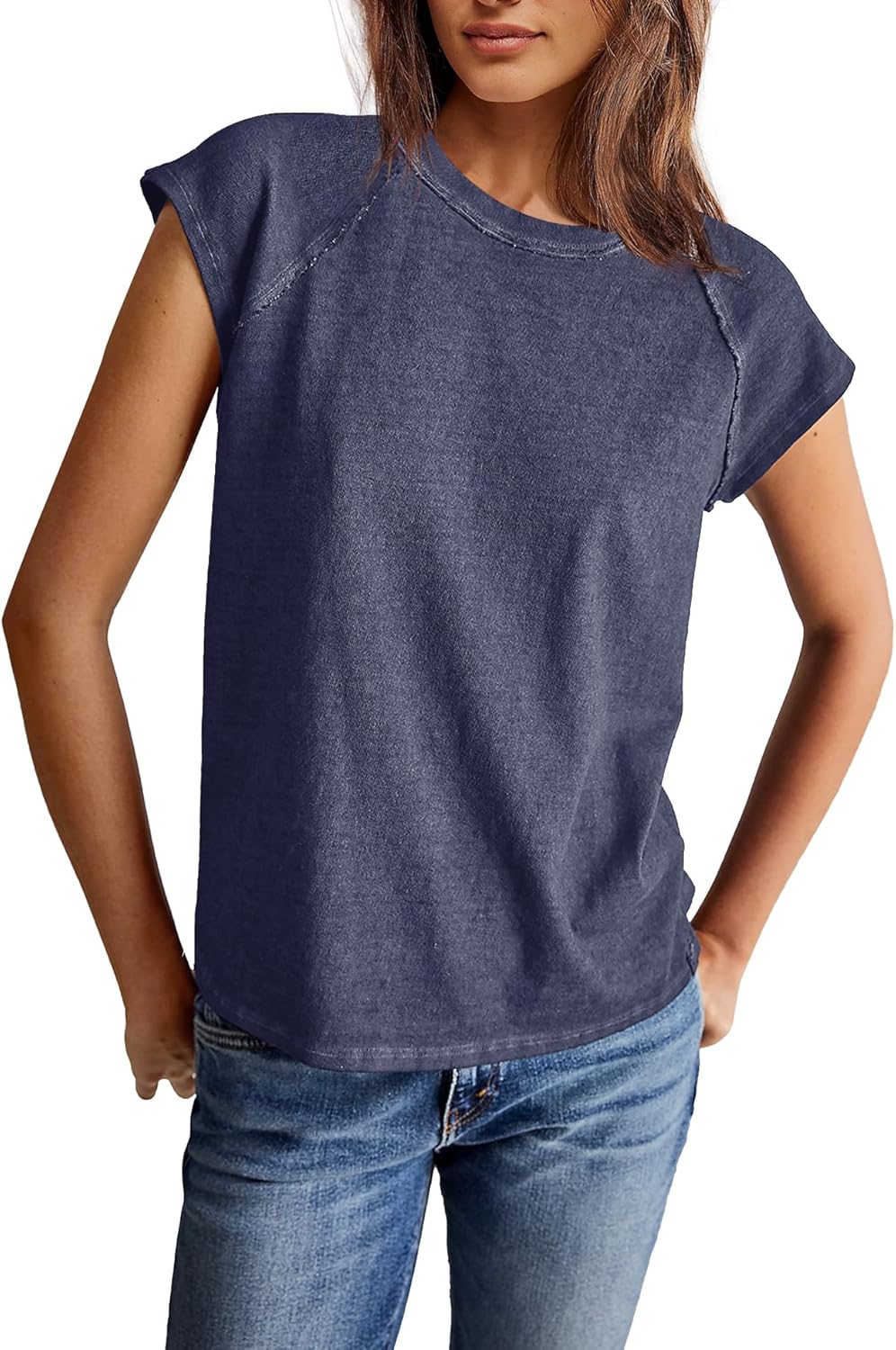 Yanekop Womens Short Sleeve Shirts Crewneck T Shirts Basic Tees Casual Summer Tops Cap Sleeve Tops Trendy Shirts - Image 2