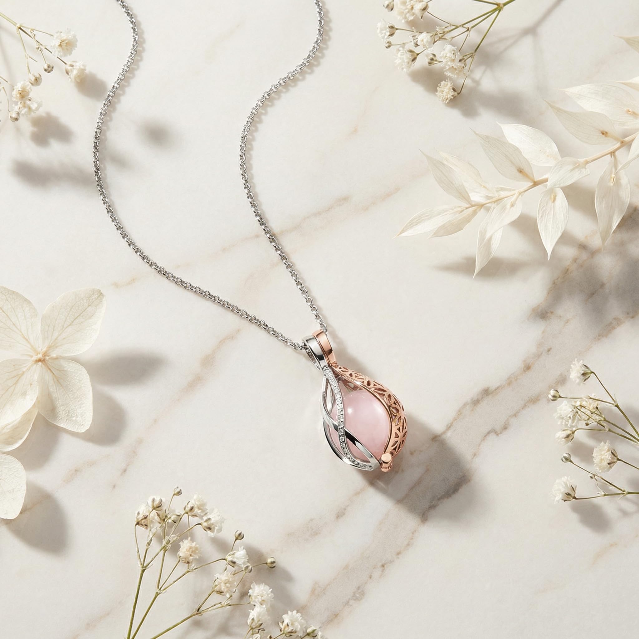 Engelsrufer Damen Halskette Himmelsträne Sterling Silber mit austauschbarem Kraftstein Anhänger Rosenquarz Bicolor, Karabinerverschluss, in drei Längen verstellbar, nickelfrei