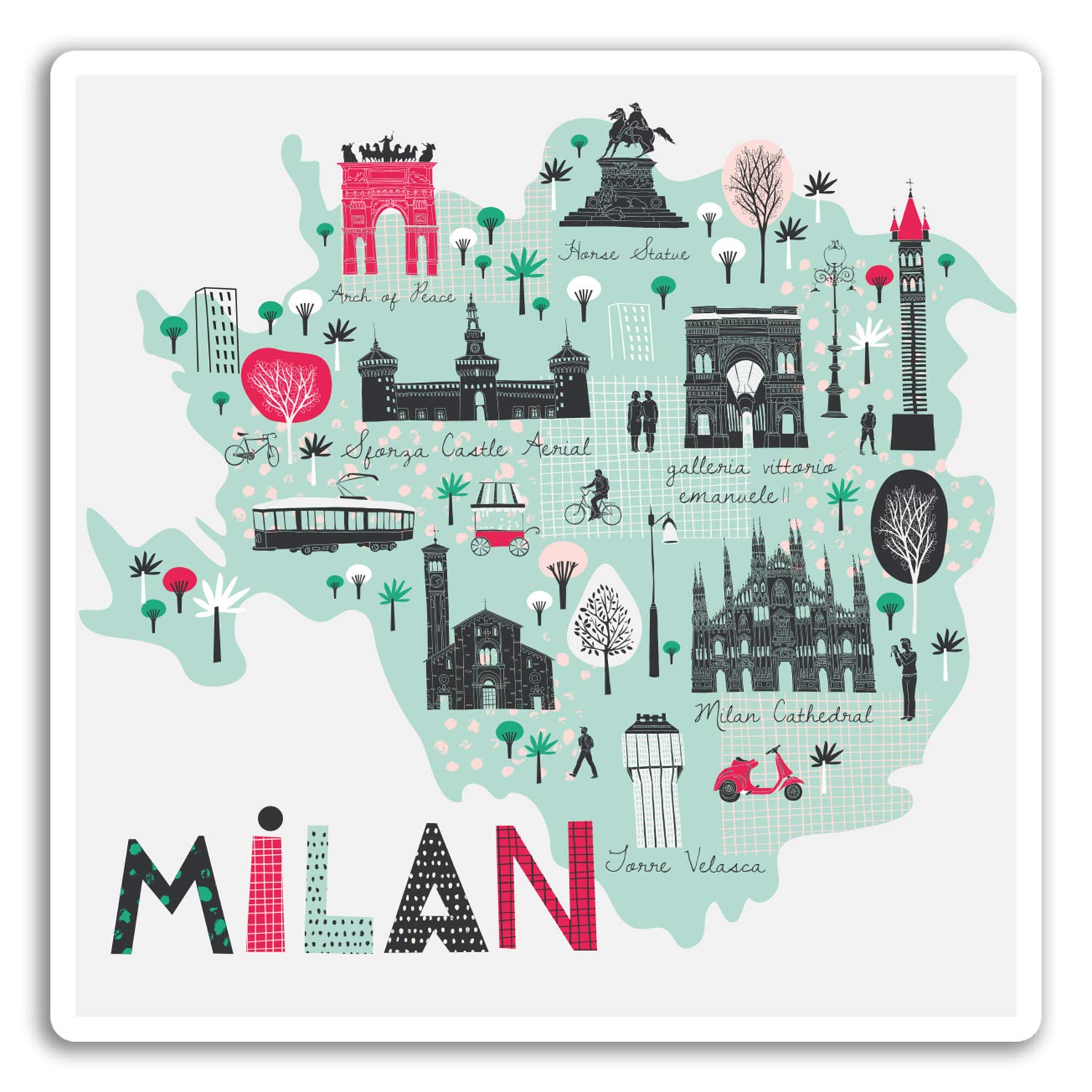 Destinationvinyl Multi 2 X 10Cm Milan Map Vinyl Stickers - Italy City Sticker Laptop Luggage #17043 (10Cm Wide)