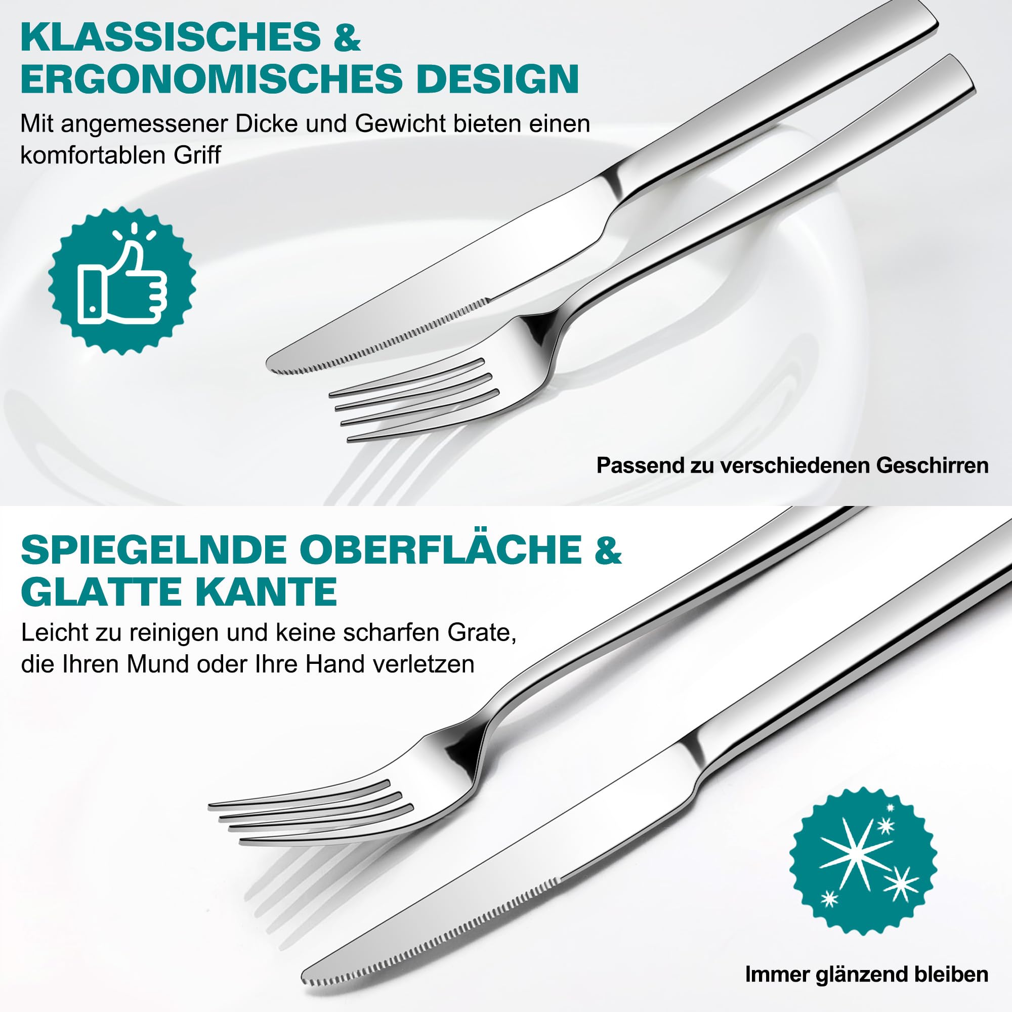 Homikit Steakbesteck Set, 24-teilig Edelstahl Steakmesser und Steakgabel, Steakbesteck Set für 12 Personen, Silber Besteckset mit Quadrat Griff für Haus Restaurant Hotel, Rostfreie & Spülmaschinenfest