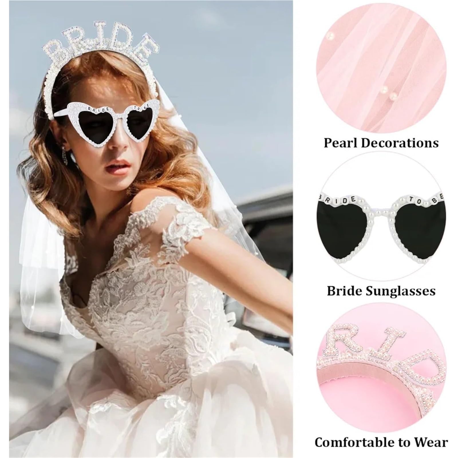 schleier jga Bride to be Schleier-Brautparty | Herz-Sonnenbrille for Junggesellenabschied, Zubehör, Hochzeit