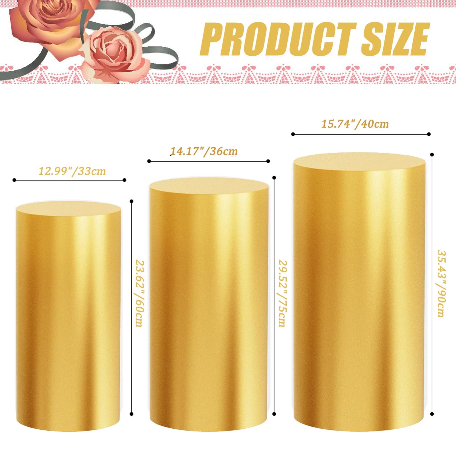 OIHYA 3-Piece Gold Metal Cylinder Display Stand Set - Round Pedestals For Plants, Cakes, Party Decor - View #3