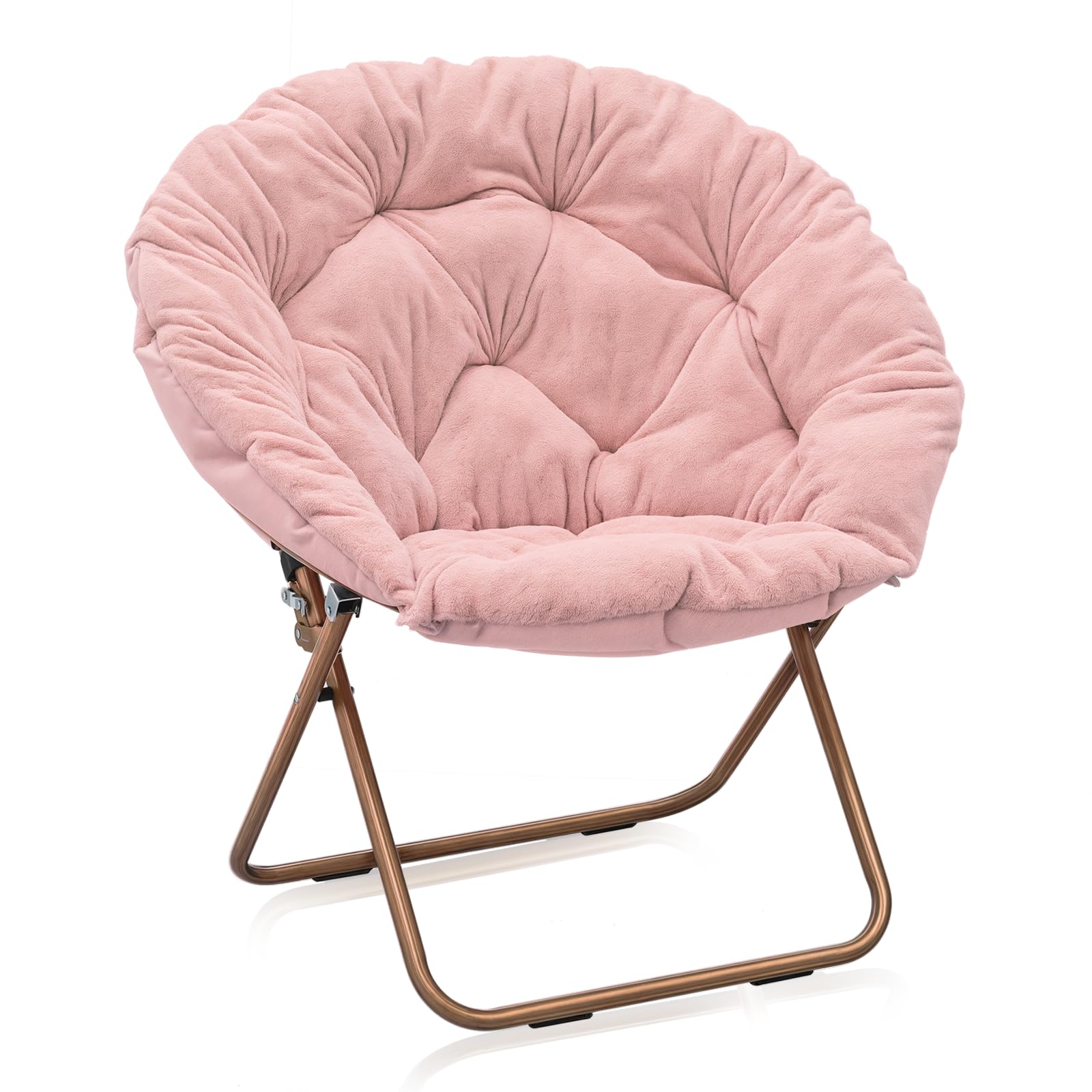 MoNiBloom Round Folding Faux Fur Saucer Chair for Bedroom Living Room Dorm Garden Courtyard Foldable Metal Frame Oversized Large Comfy Furry Padded