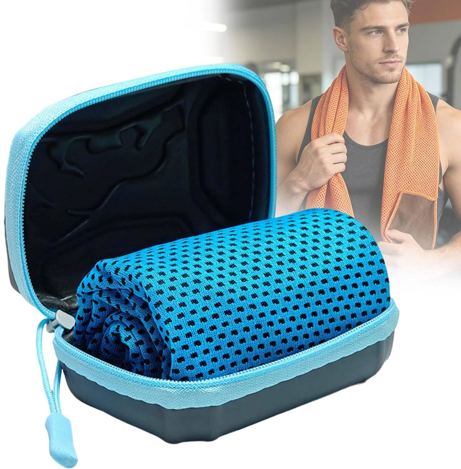 Cooling Towel with EVA Hard Case,Cooling Towels for Men Women,Instant Ice Towel for Neck Face,Soft Breathable Gym Towel,Fast Drying Cooling Scarf for Workout,Camping,Travel,Hiking & Sports (Sky Blue)