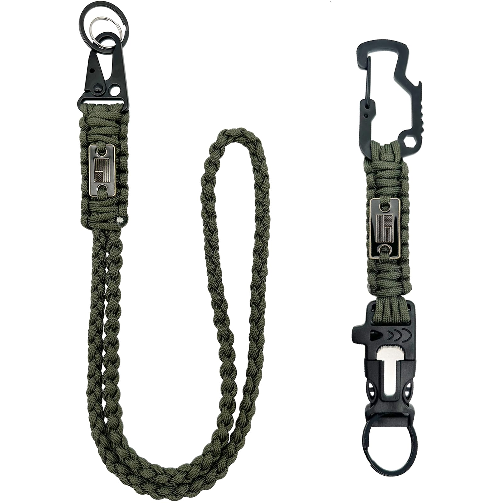 Heavy Duty Paracord Lanyard for ID Badges, Tactical Military Braided Lanyard with USA Flag