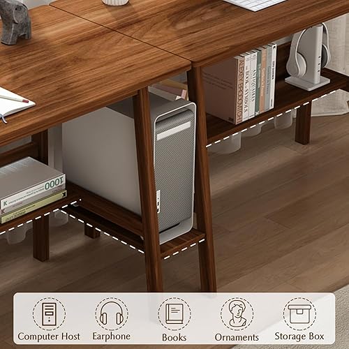 Miniatura 3 de Escritorio de Escritura para 2 Personas con Estantería - Mesa de Trabajo de Oficina en Casa de Madera Extra Larga de 110", Estación de Trabajo Doble