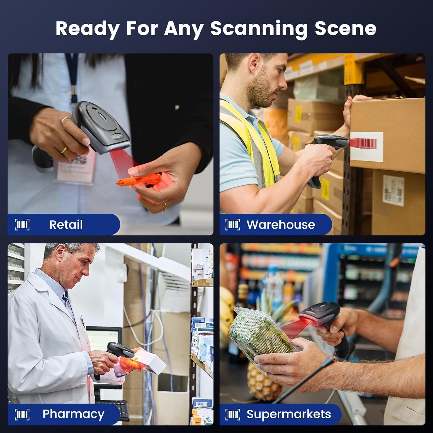Eyoyo Barcode Scanner 1D 2D QR kabelgebunden 2.4G Wireless Handheld Barcode Leser für PC Mac Laptop
