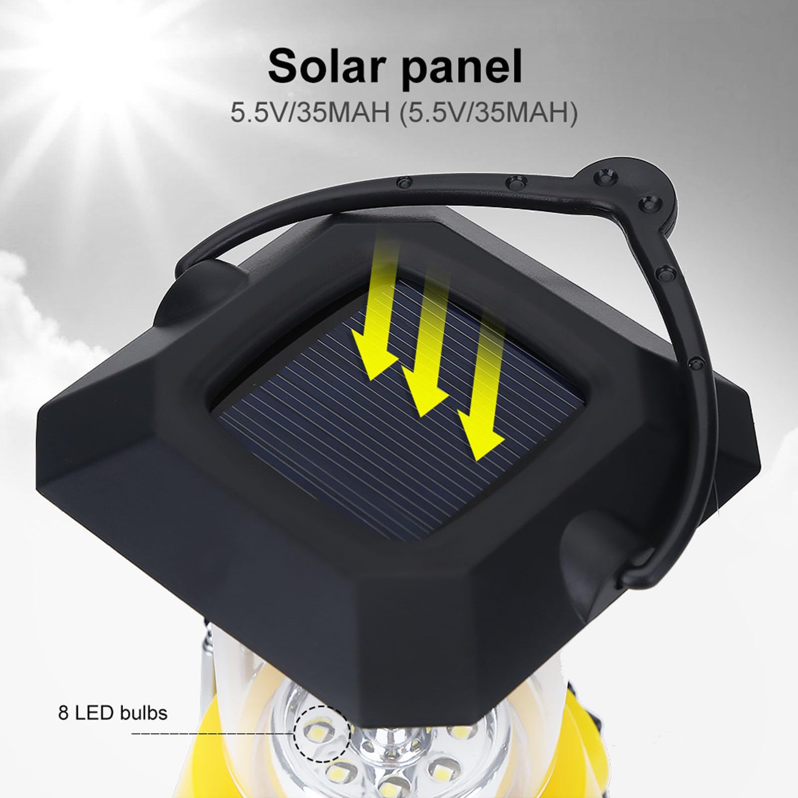 Radio de manivela solar multifuncional con linterna LED, cargador USB para teléfono y lámpara portátil para acampada, 2 niveles de brillo