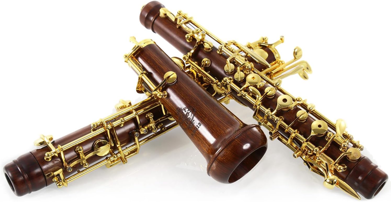 Rochix Oboe Professional Performance Level RHG13 Redwood Body Gold Plated Semi Automatic C Tone with 2 Reeds,1 Cleaning Cloth,1 Oboe Swab,1 Thumb Rest,1 Case and More