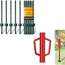 Metal Fence Post 3 Feet Green, Pack of 15 Bundle Post Driver Red 12LB