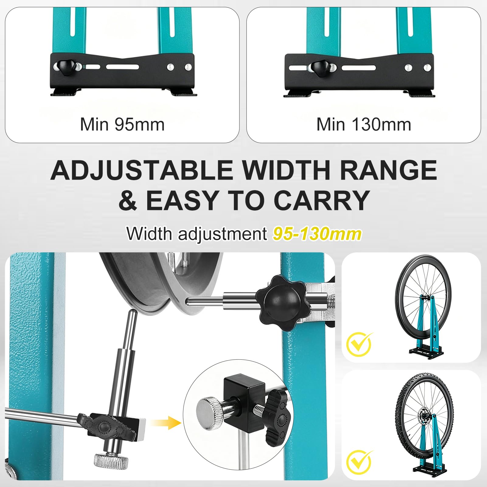 Centrador de Ruedas Para Bicicleta, para Llantas de 16" a27.5, Giro de 360°, Ajuste de ancho 95–130mm, compatible con discos de freno de 140-180mm para Bicicleta de Montaña/Carretera/Taller