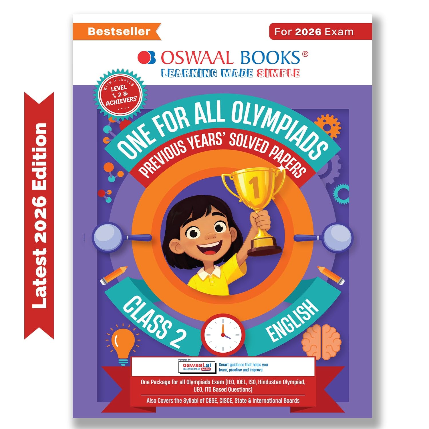 Cover of the Oswaal One For All Olympiads Prep-Guide for Class 2 English