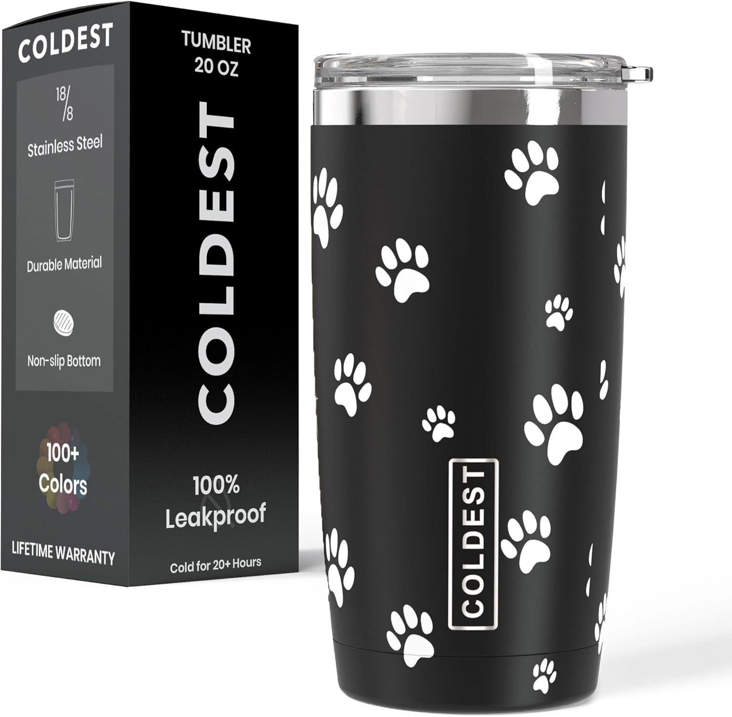 Coldest Coffee Tumbler Cups - 100% Spill Proof Tumbler - Stainless Steel Double Insulated - Leakproof Tumblers for Women & Men - Cup Holder Friendly and Easy to Clean (Baby Paws, 20 oz)