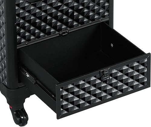 Miniatura 7 de Yaheetech Estuche de maquillaje con ruedas, estuche de aluminio para cosméticos con ruedas, estuche de peluquería, carrito de viaje con cerradura y