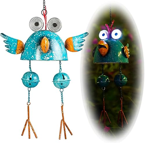 Campanillas de viento solares de gallo para exteriores, divertida decoración de pollo para patio al aire libre, porche o patio trasero, regalo de