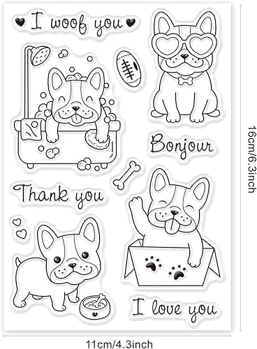 Miniatura 4 de GLOBLELAND Bulldog francés - Sellos transparentes de silicona para perros, sellos transparentes para tarjetas de felicitación navideñas, diario,