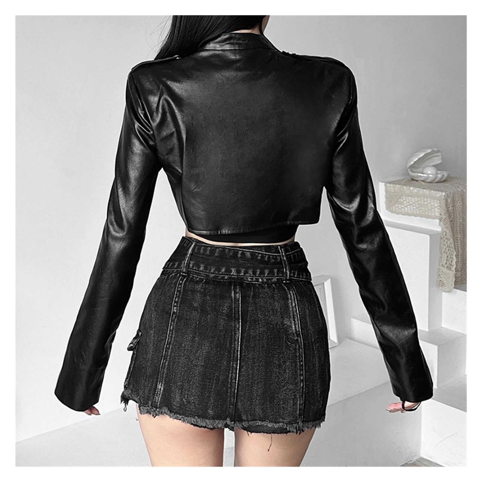 Y2K Veste Slim À Manches Longues Et Col Rond Uni Avec Fermeture Éclair