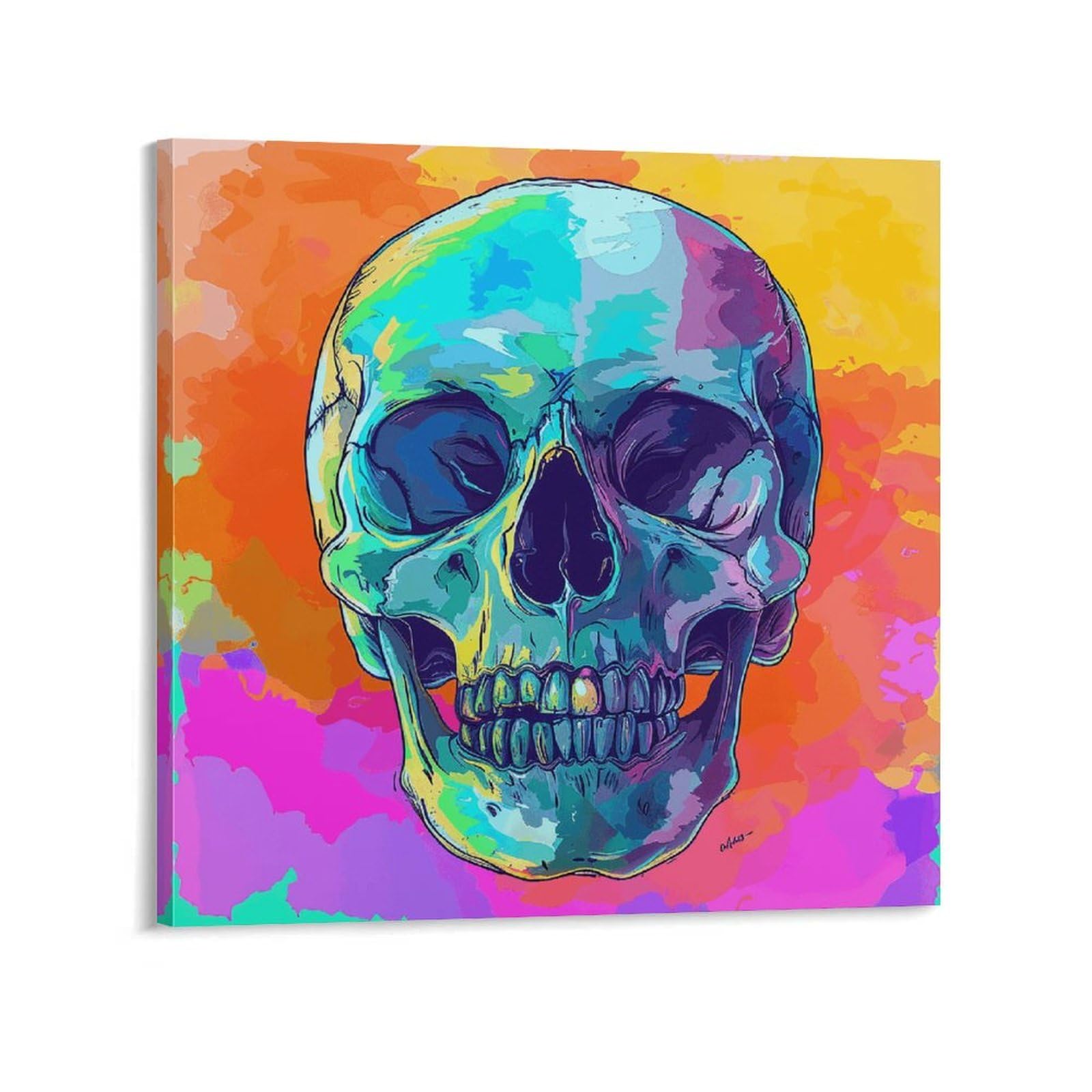 KLOPH Cartoon Style Skull Canvas Wall Art for Living Room 12x12inch Modern Artwork Painting for Bathroom Hanging Canvas Prints Aesthetic Wallart for Bedroom Kitchen Office Wall Decor