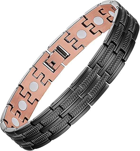 Jeracol Copper Magnetic Bracelet for Men,Solid Copper Brazaletes Wristband with Ultra Strength Magnets(Each up to 3500Gauss) for Valentine's Day Gift,Adjustable Size& Jewellry Gift Box