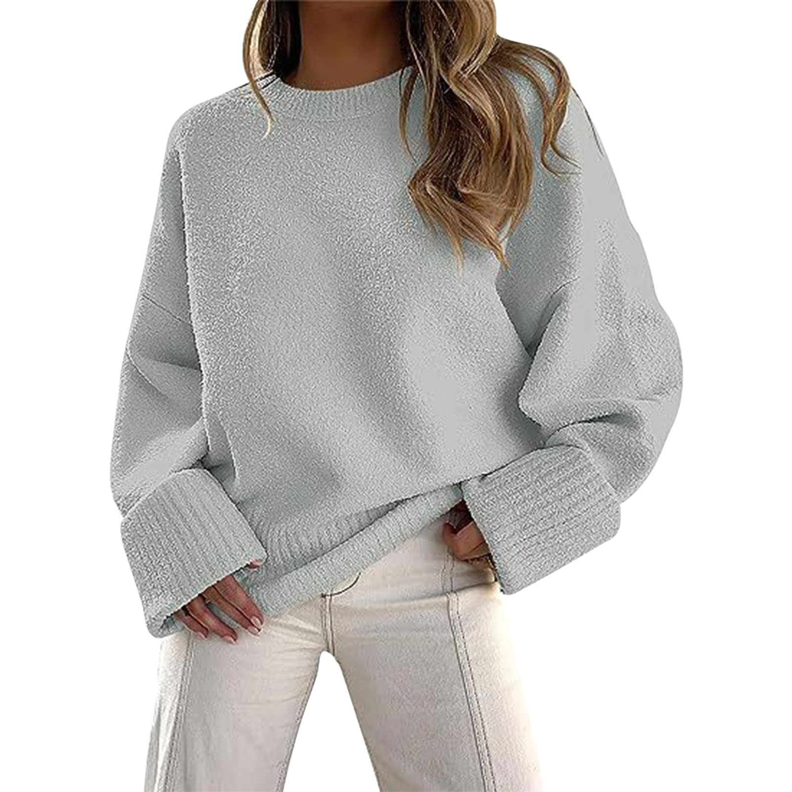 Pullover Sweaters for Women Trendy Long Sleeve Comfy Oversized Sweater Loose Solid Color Dressy Casual Fall Sweaters