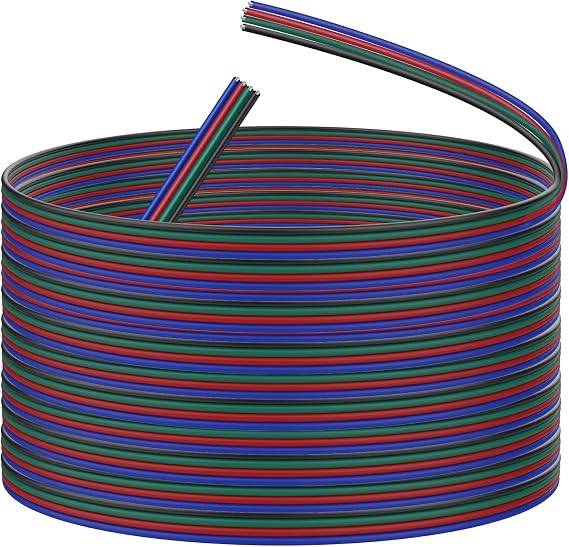 XMSJSIY 4 Pin RGB Led Wire Extension Cable 22AWG 4 Core LED Strip Connector Electric Cord Line for 3528 5050 LED Ribbon Lamp Tape Light-16M/52FT