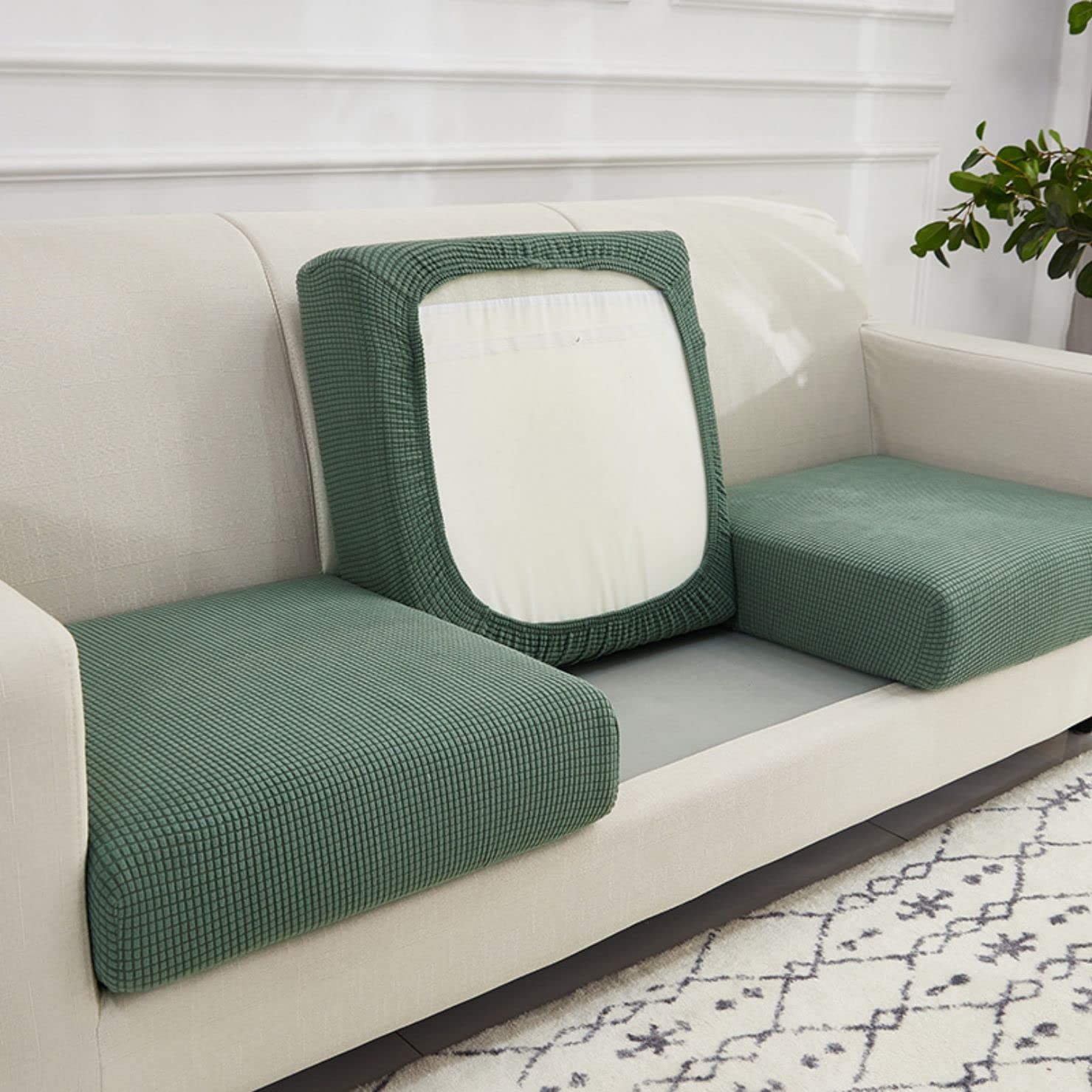 WEJOY Sofa Seat Cushion Cover, Stretch Seat Cushion Protector, Elastic Cushion Cover, Cover Cover for Sofa Seat Cushion, Non-slip Fabric Tartan