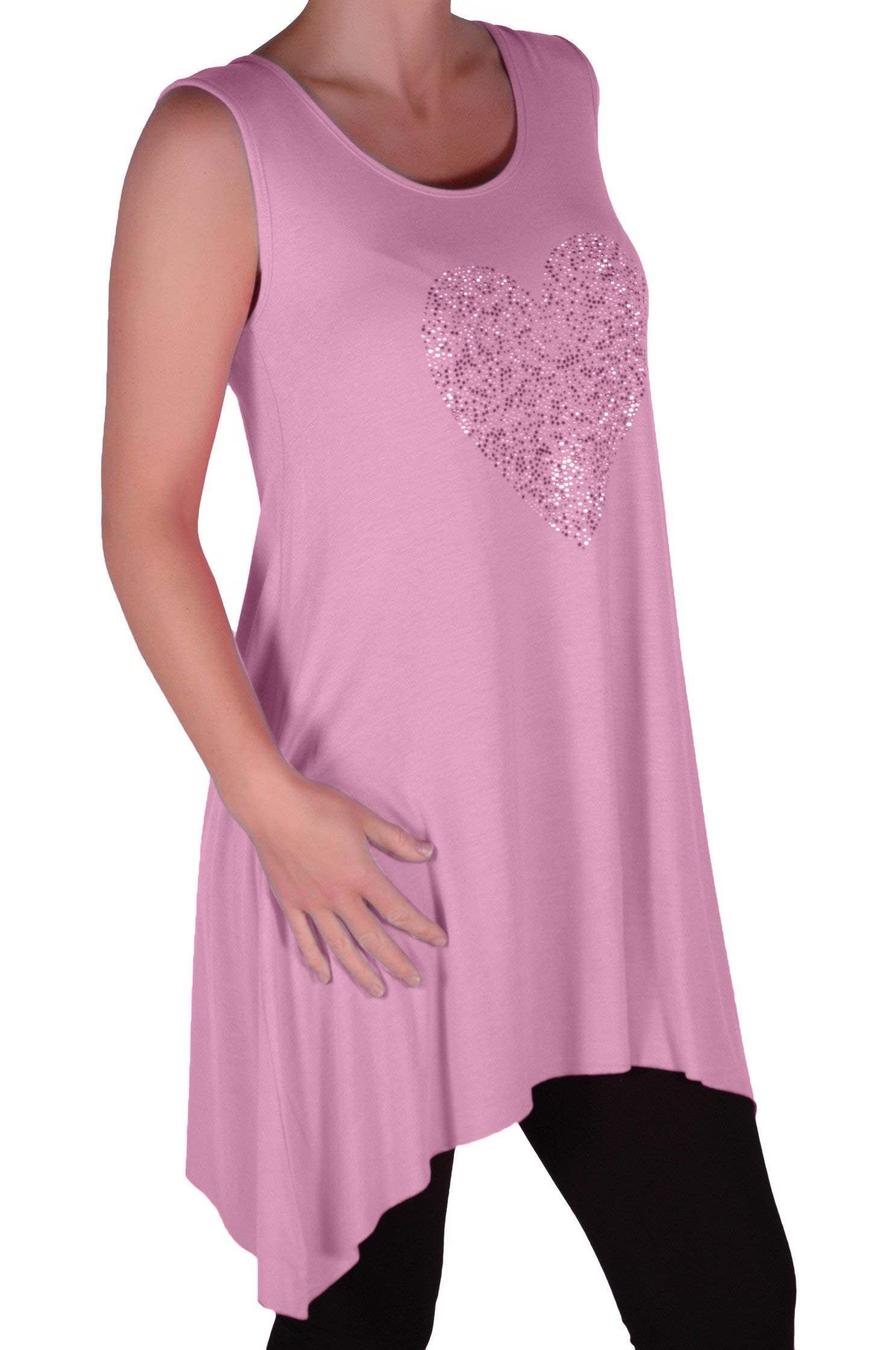 Eye Catch Women's Pink Plus - Heart Studded Longline Vest Top Size 22-24