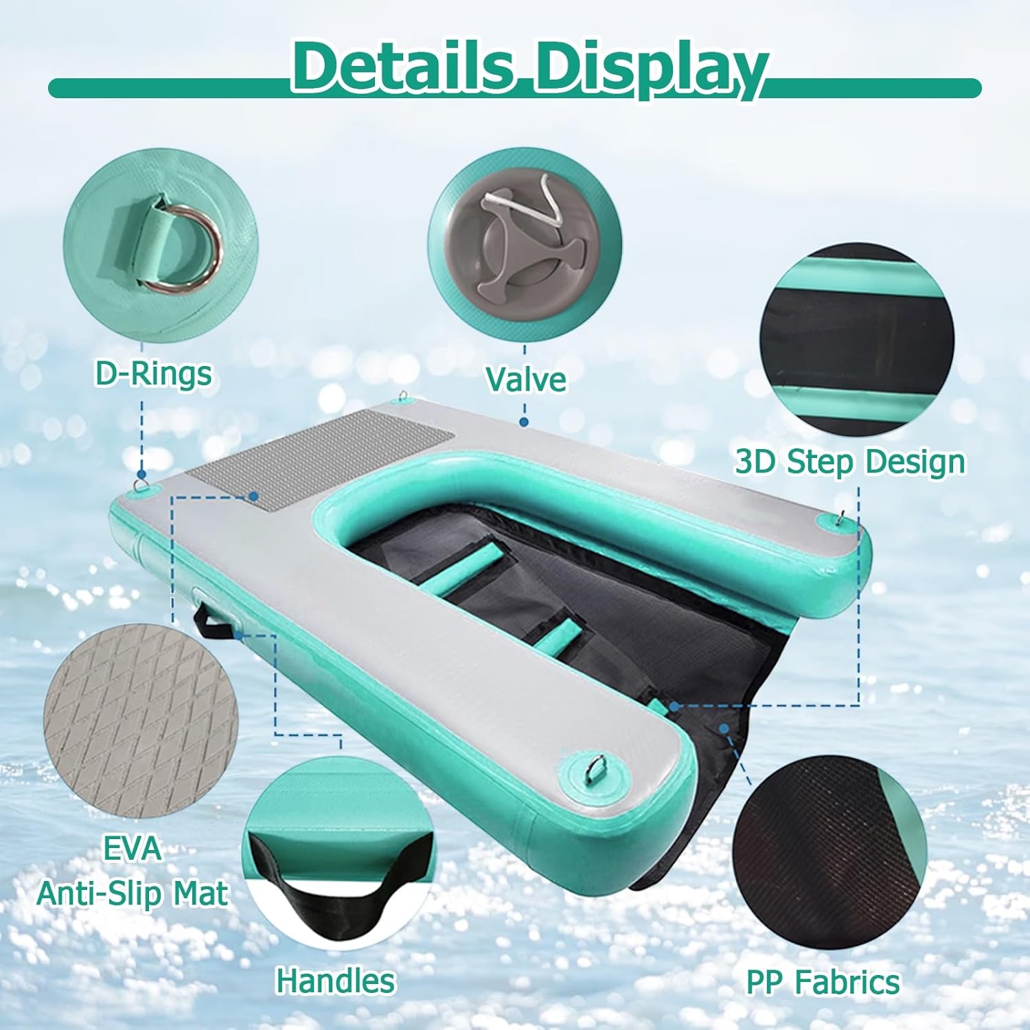 JYHHCYS Foldable Dog Pool Ramp, Floating Dock Platform for Dogs Up to 132 LBS, Inflatable Water Ramp Pool Float Puncture-Resistant Surface, Safety Ramps Easy Access Pool(Blue)