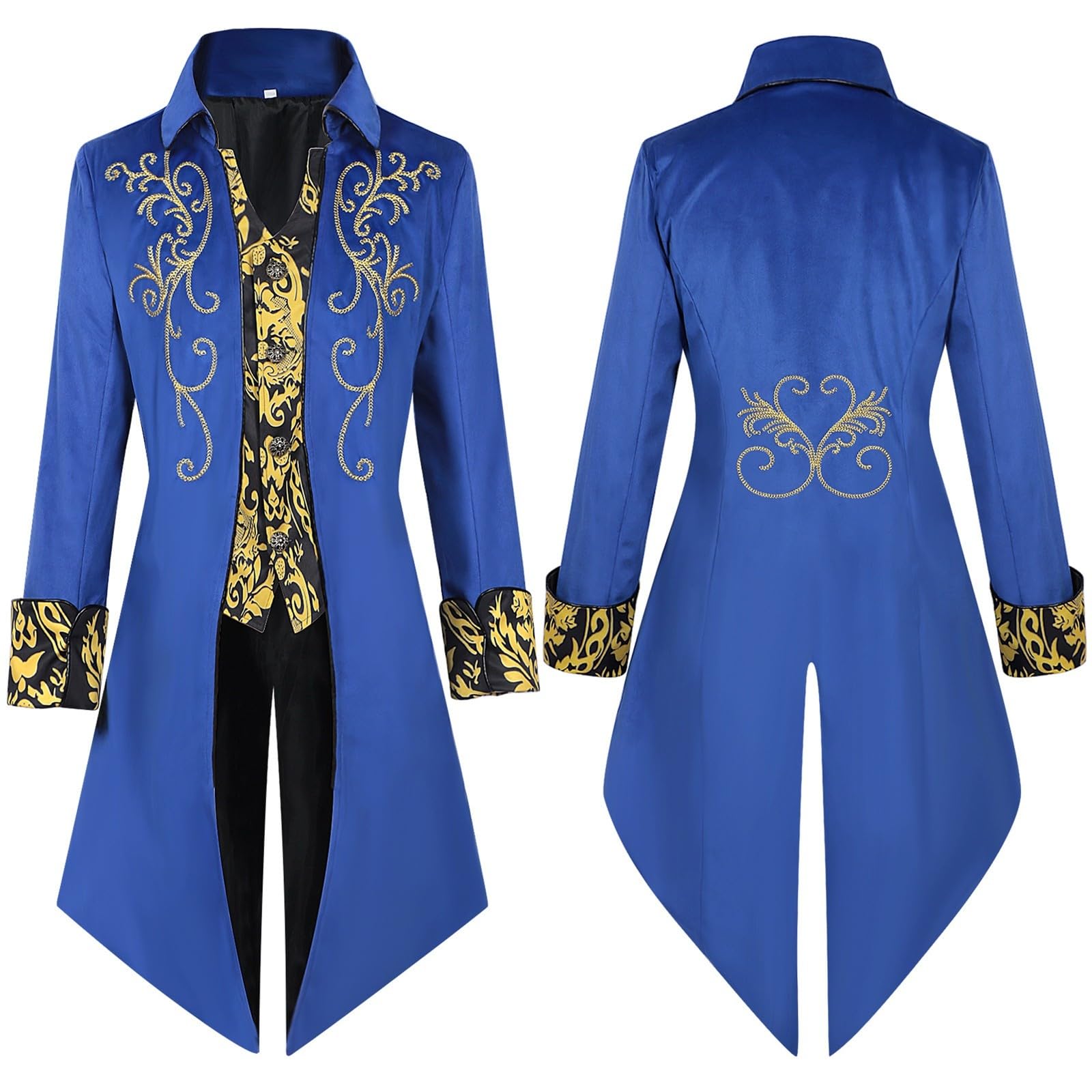 Generisch Mittelalter Kleidung Herren Frack Mantel Vintage Jacke Gothic Mäntel Viktorianischen Palast Smoking Steampunk Kostüm Mittellang Faschingskostüme Stickerei Cosplay Vampirumhang