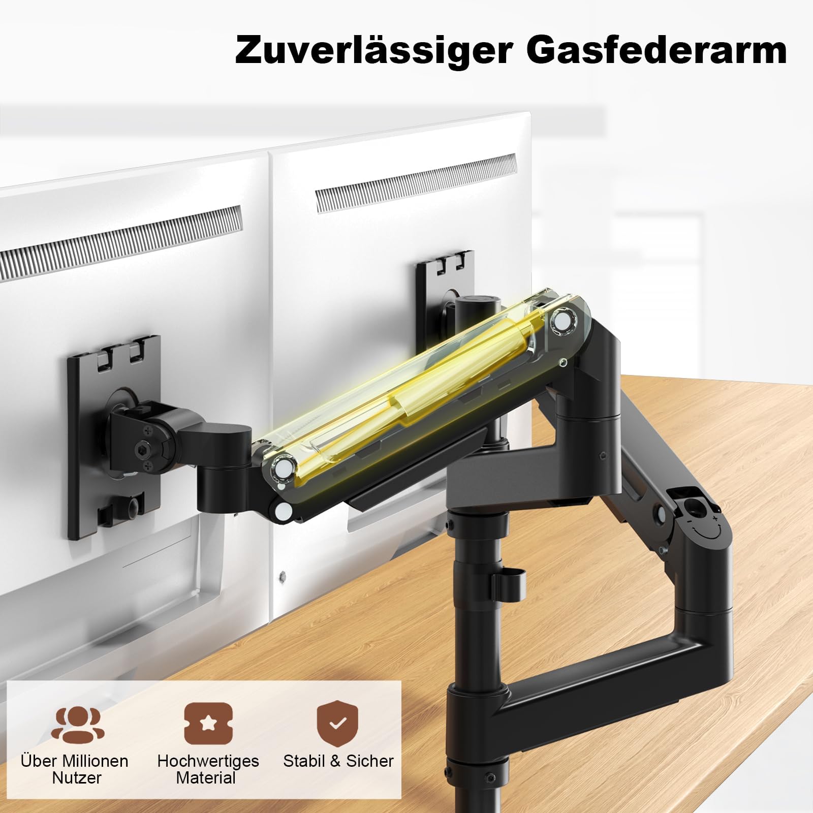 PUTORSEN Monitorhalterung 2 Monitore für 17 bis 49 Zoll Bildschirme bis 20 kg pro Arm, Extra Langer Tischhalterung Höhenverstellbar Schwenkbar für optimale Ergonomie, VESA 75/100mm