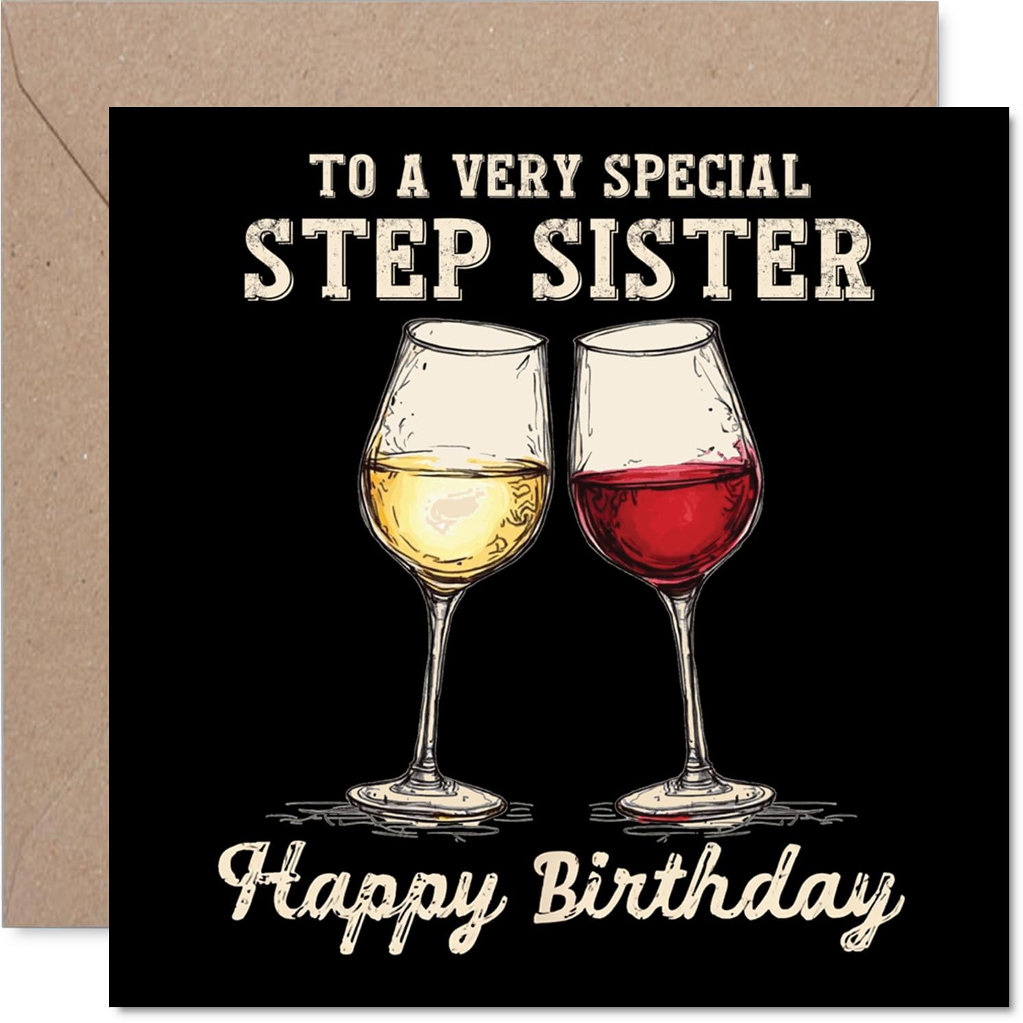 Step Sister Birthday Card - Bday Wine - Happy Birthday Card for Step Sister from Brother Sibling, 145mm Wine Greeting Cards
