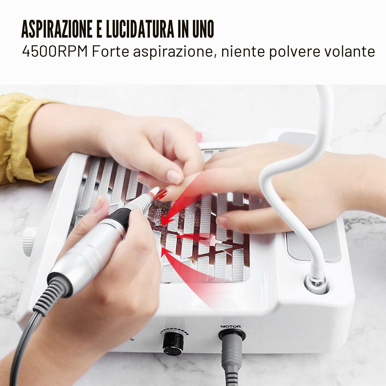 Cryfokt Trapano Elettrico per Unghie Fresa per Unghie per Lime per Unghie 4 in 1 con Aspirapolvere e Lampada LED Kit per Manicure e Pedicure per Unghie in Gel 35000 Giri/min(EU)