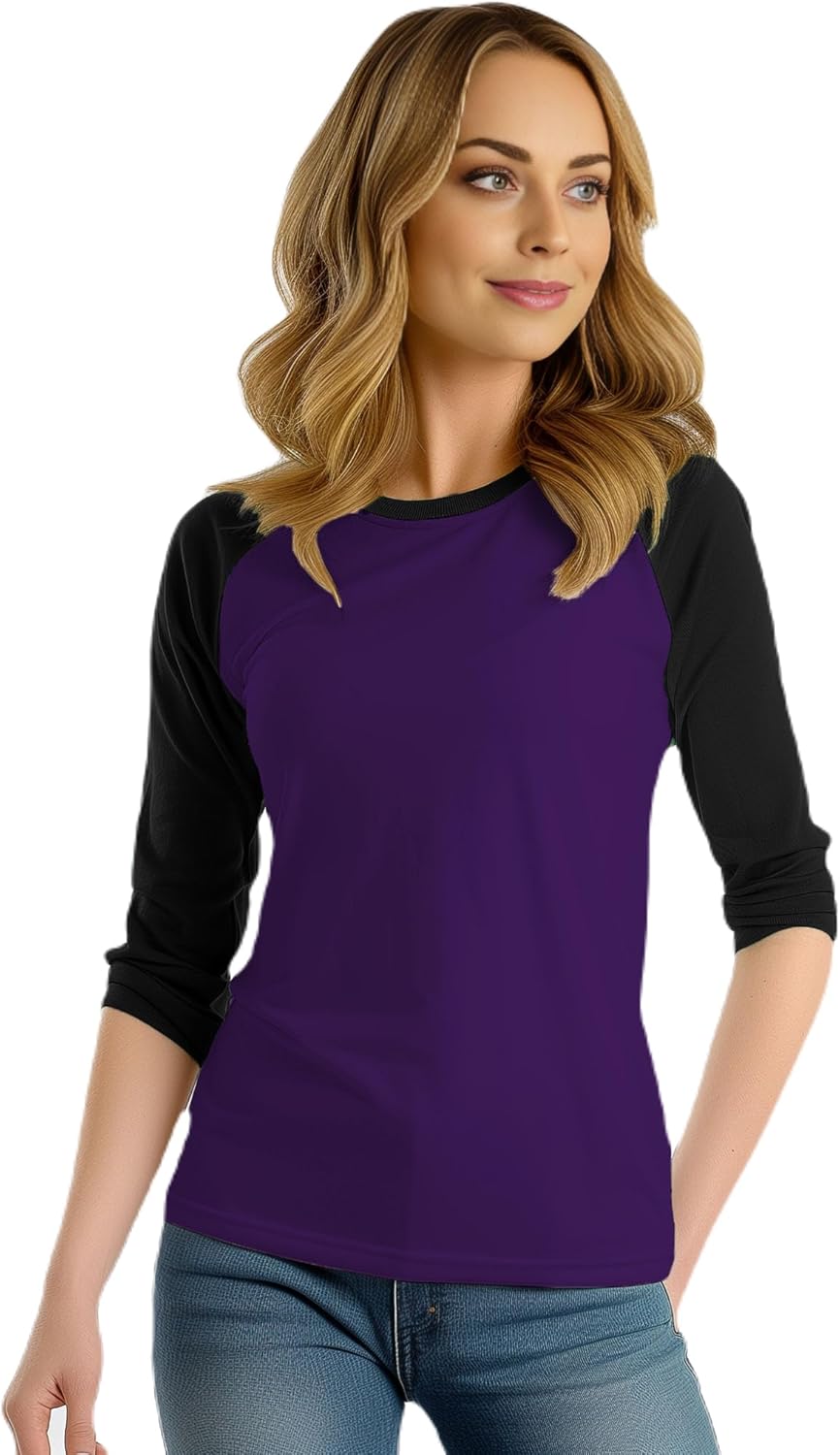 Decrum Baseball Shirt Women - Casual Fashion 3/4 Length Sleeve Womens Raglan Tops - Image 2