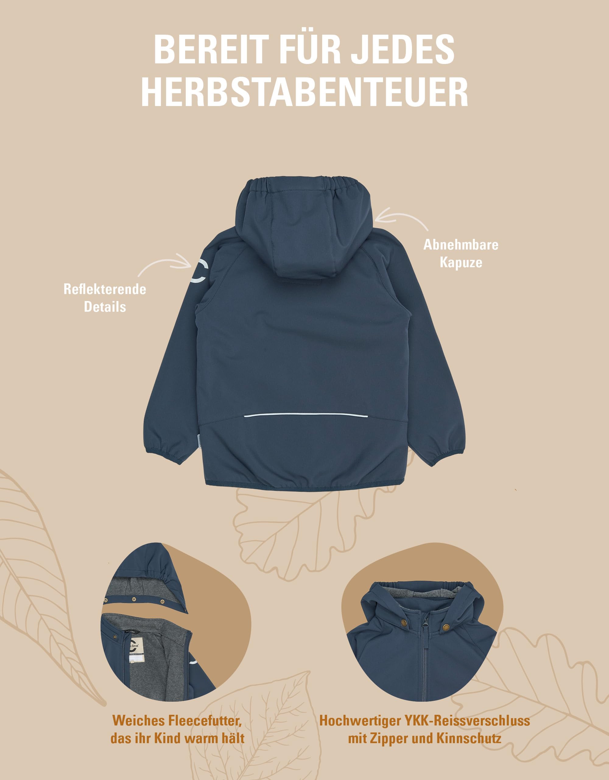 Mikk-line Wasserdichte Softshelljacke Kinder Größe (80-152) | Winddichte Atmungsaktive Softshelljacken für Mädchen & Jungen | Fleece Gefütterte Outdoorjacke mit Reflektoren