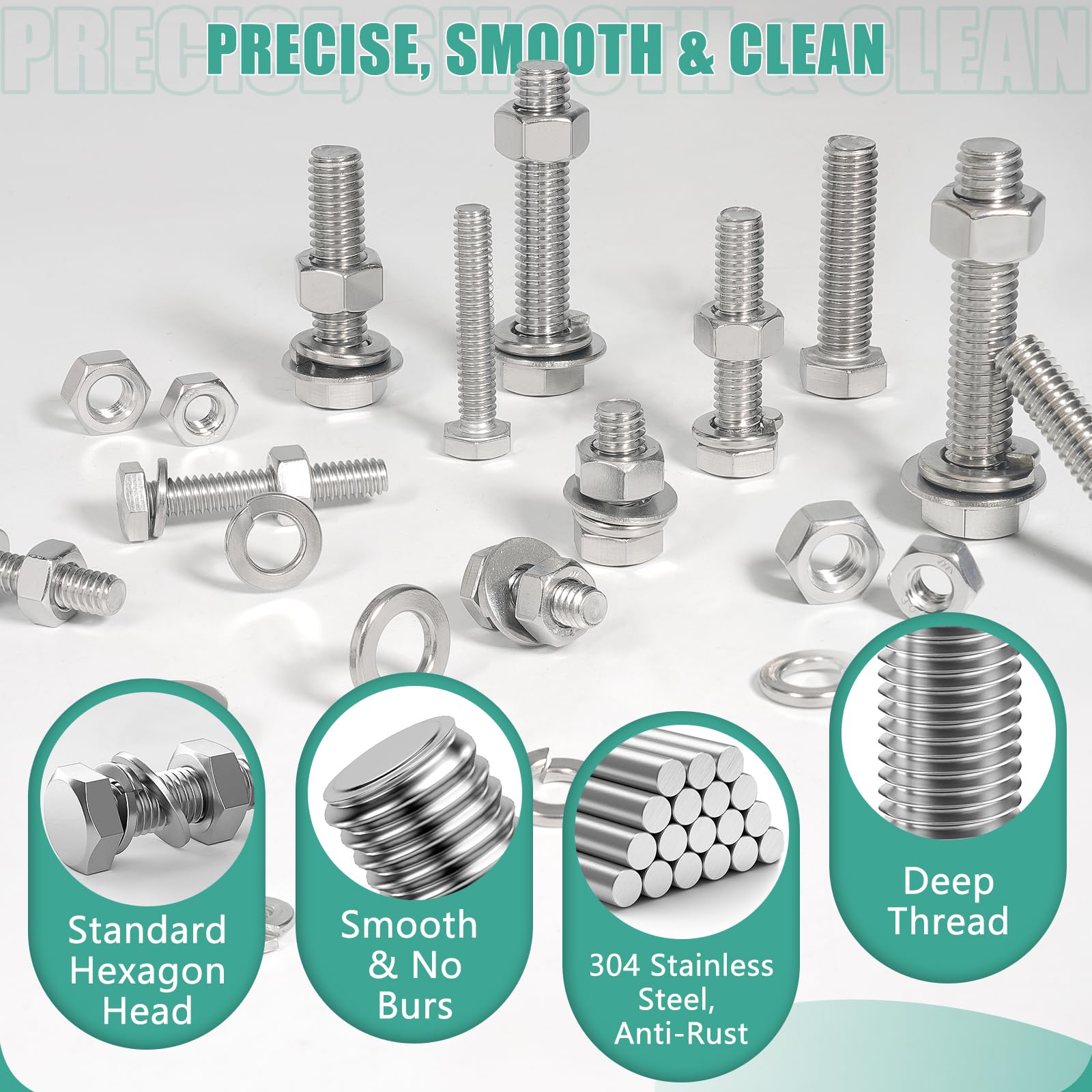 246PCS Heavy Duty Hex Bolts and Nuts Kit, 1/4-20, 5/16-18,3/8-16 Nuts and Bolts Assortment Kit,304 Stainless Steel Bolts and Nuts Kit,Lock and Flat Washers with Storage Box