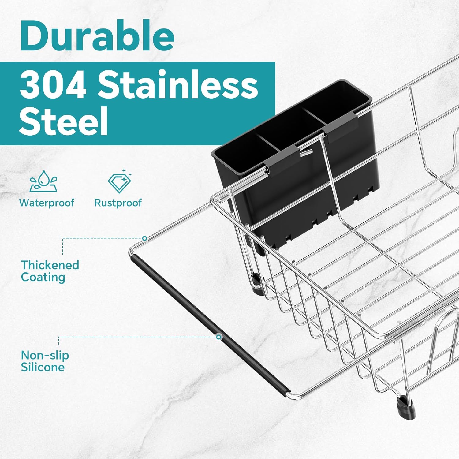 Simple Trending Expandable Dish Drying Rack in Sink, Adjustable Dish Drainers for Small Kitchen, Counter Inside Sink, Over The Sink with Utensil Holder