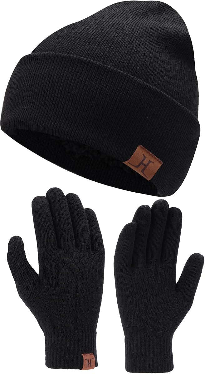 Winter Beanie Hats and Touchscreen Gloves for Men Women