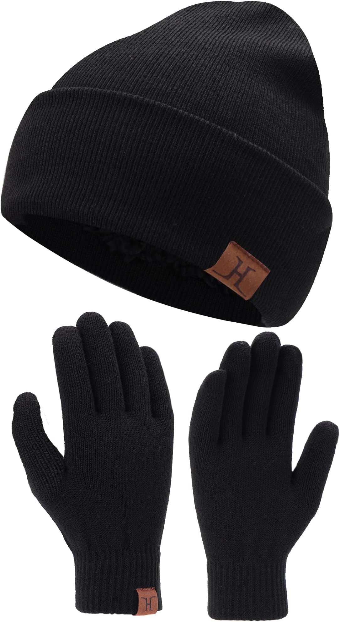 Winter Warm Beanie Hat Touchscreen Gloves Set, Soft Skull Cap Gloves Set for Men and Women with Warm Knit Fleece Lined