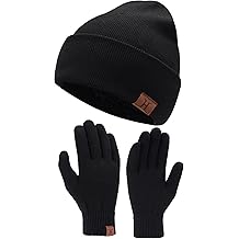 Winter Warm Beanie Hat Touchscreen Gloves Set, Soft Skull Cap Gloves Set for Men and Women with Warm Knit Fleece Lined