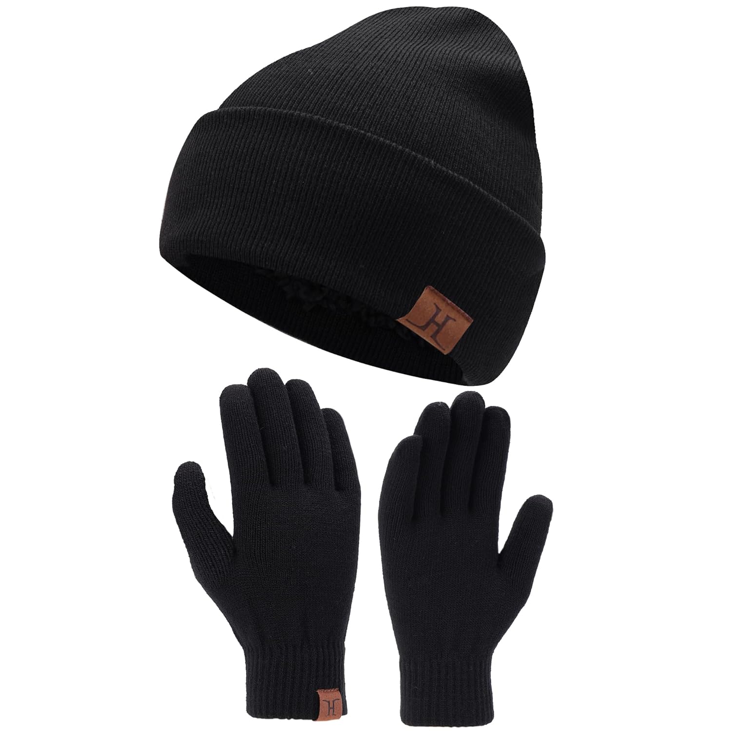 Winter Warm Beanie Hat Touchscreen Gloves Set Soft Skull Cap Gloves Set for Men and Women with Warm
