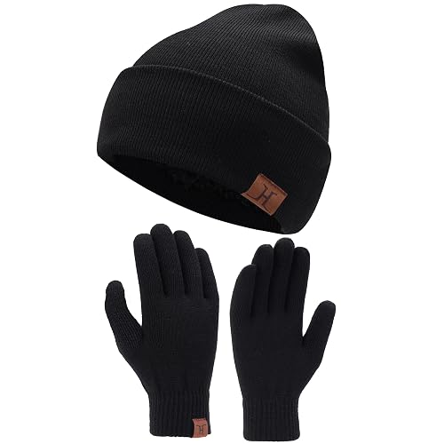 Hommes Femmes Hiver Chaud Bonnet Gants Tactiles Tricoter Ensemble avec
