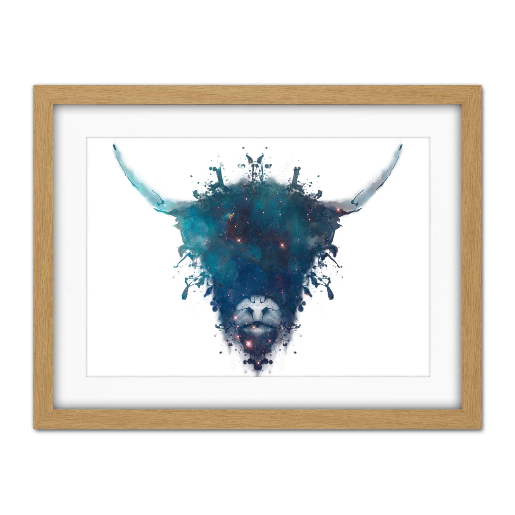 Wee Blue Coo Ink Splat Highland Cow Artwork Framed Wall Art Print 18X24 Inch
