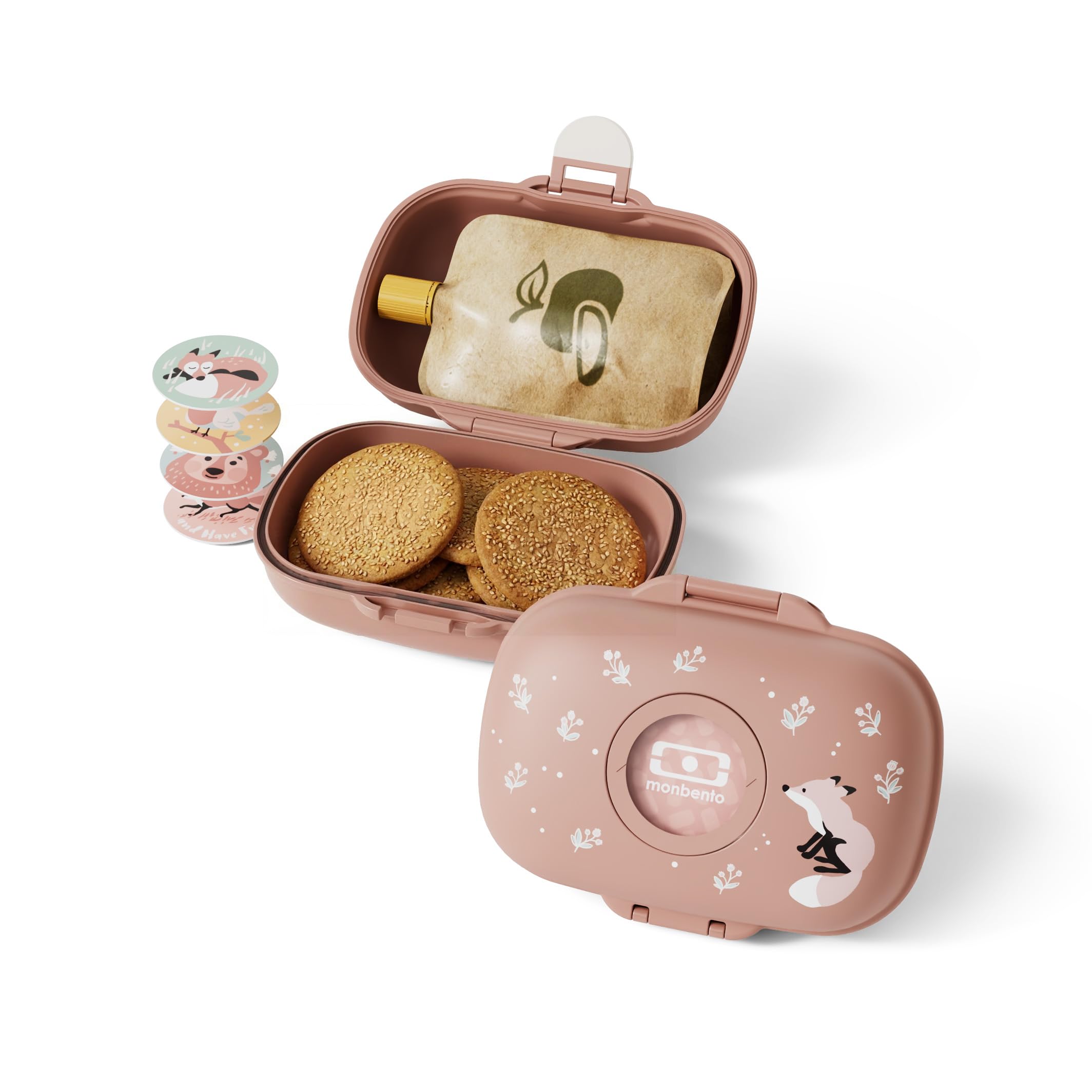 monbento - Boîte à Goûter Enfant MB Gram Fox - Snack Box pour Fille et Garçon - Idéal Pour Ecole ou Parc - Sans BPA - Durable et Sûre - Motif Renard - Rose Cannelle