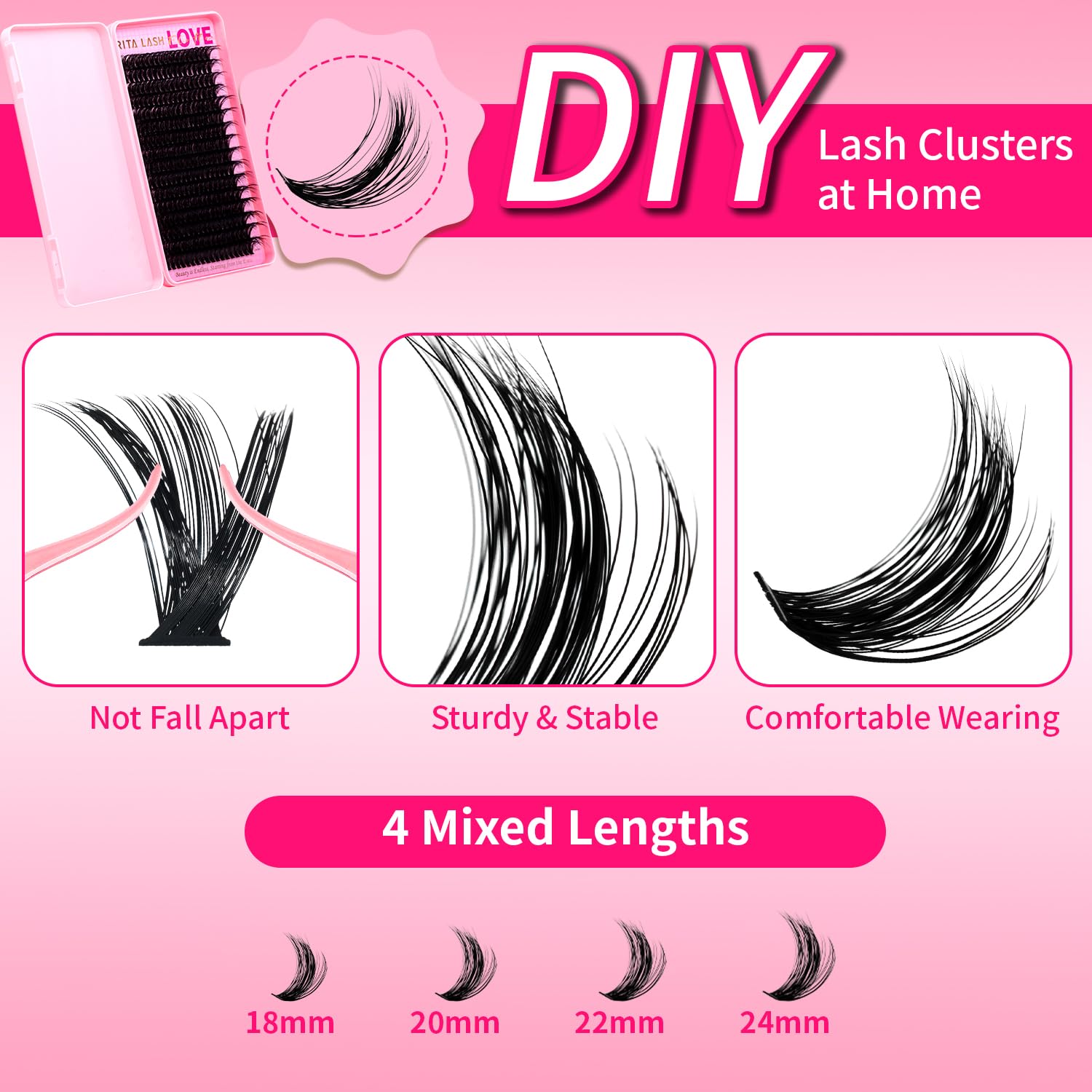 RITALASH Lash Clusters 80D DIY Cluster Lashes Fluffy Volume Eyelash Clusters Eyelash Extensions Soft False Eyelashes Black Individual Lashes Wispy Lash Extension at Home(80D,18-24mm) - Image 3