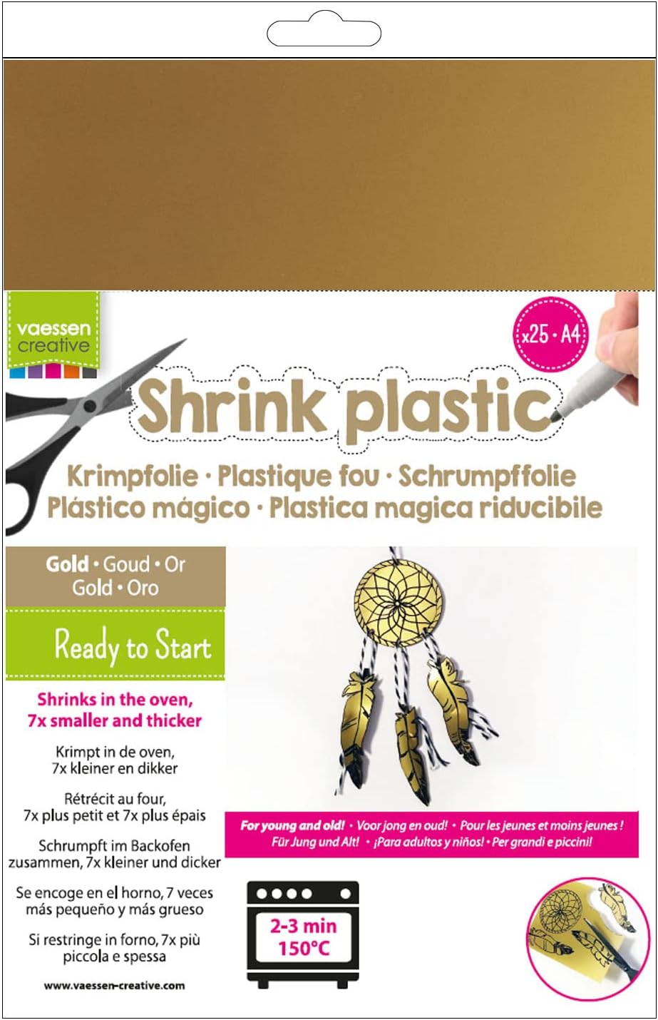 Vaessen Creative Shrink Plastic, Gold, 25 Sheets, 21 x 30 cm, Fun Arts and Crafts Projects for All Ages