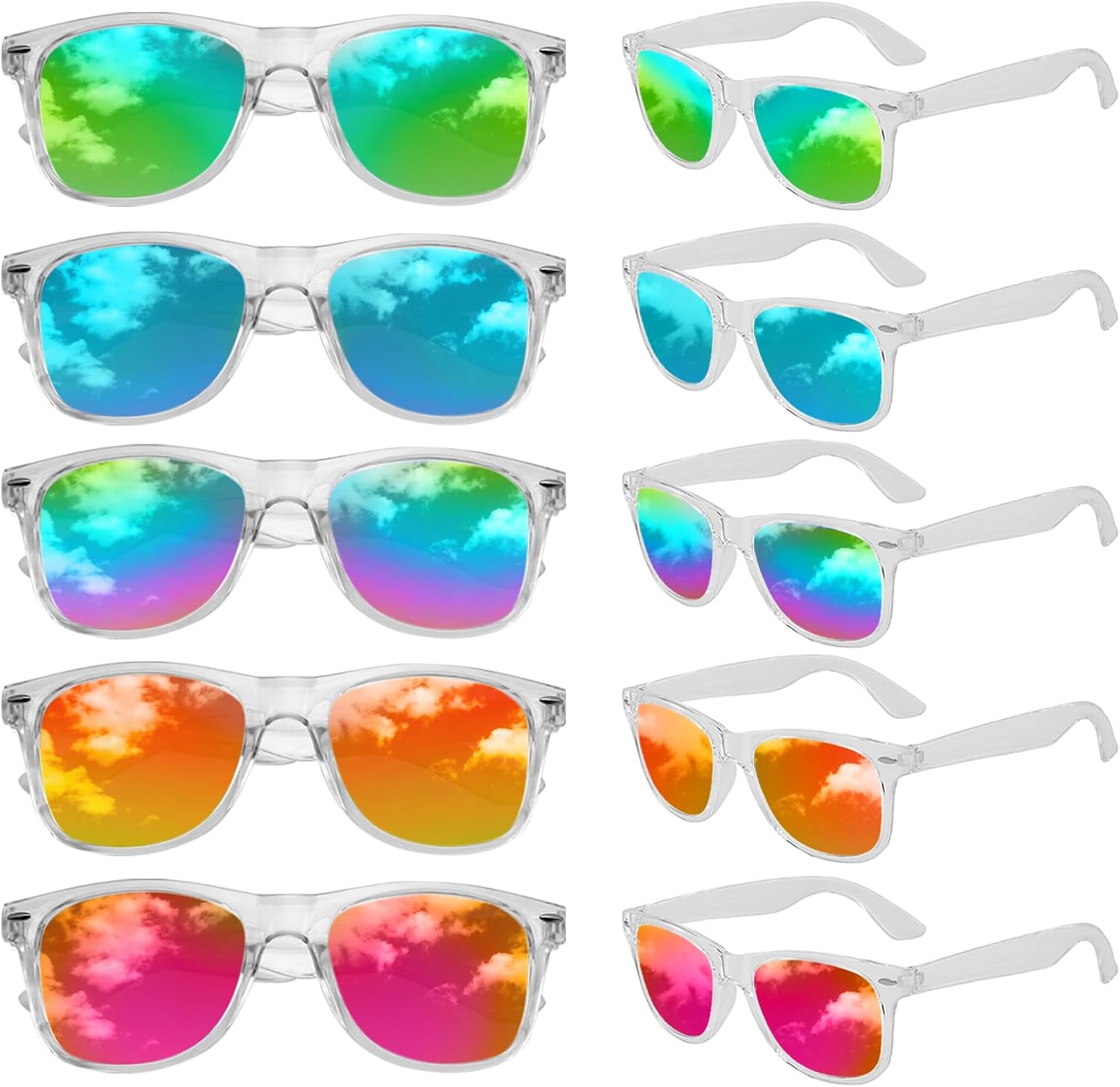 Matcheck 10/18 Pack Neon Colors Party Sunglasses Mirrored lens Colored Glasses Bulk Retro Shades for Unisex Adults Teens